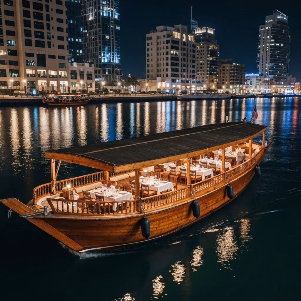 Illuminated dhow cruise on Dubai Creek best-value cruise booking