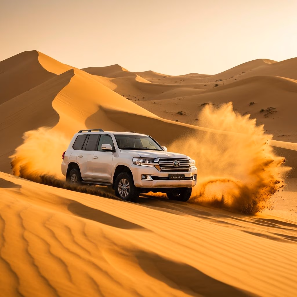 Best Dubai desert safari dune bashing across golden sand dunes